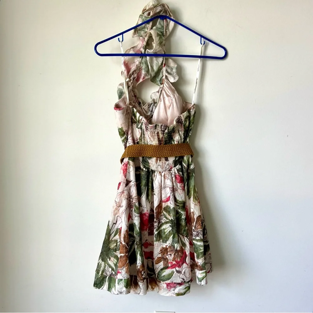 MARINEBLU Belted Floral Ruffle Halter Dress—SZ. Small - Picture 15 of 15